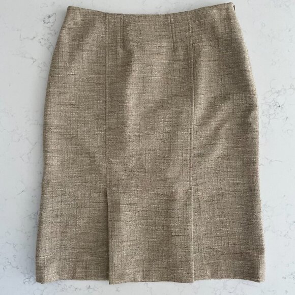 Planet Pleated Poly Cotton Blend Lined Midi Skirt in Tan Cream Sage Green Sz 8 - Picture 3 of 14